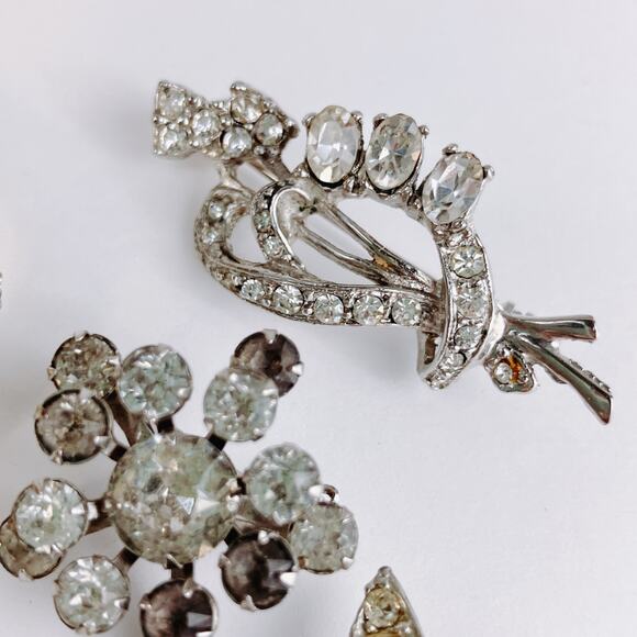 VTG Lot Of 6 Brooches Mid Century Rhinestone Silver Tone 1950s 1960s - Picture 5 of 11